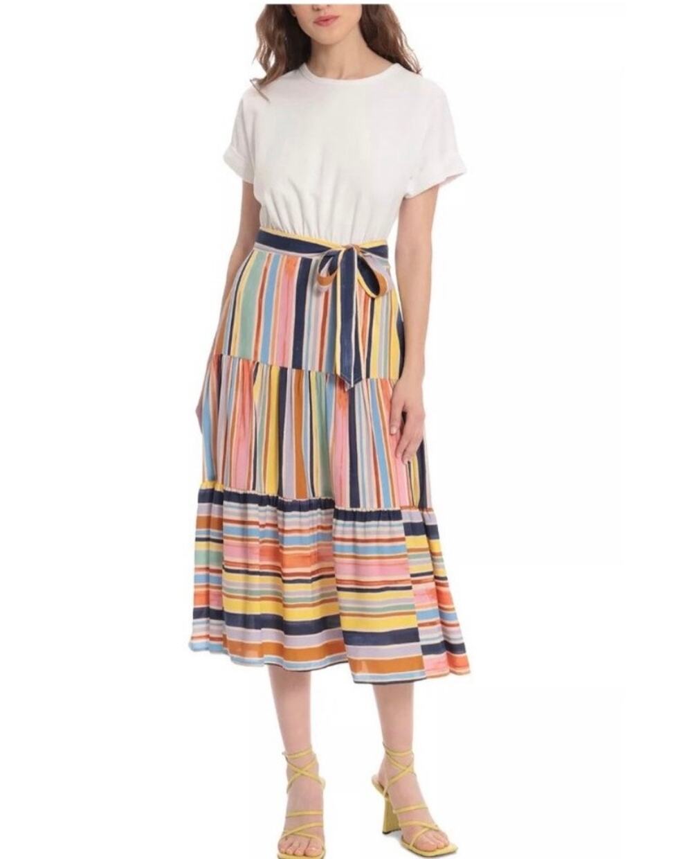DONNA MORGAN Striped-Skirt Midi Dress Size 16 NWT